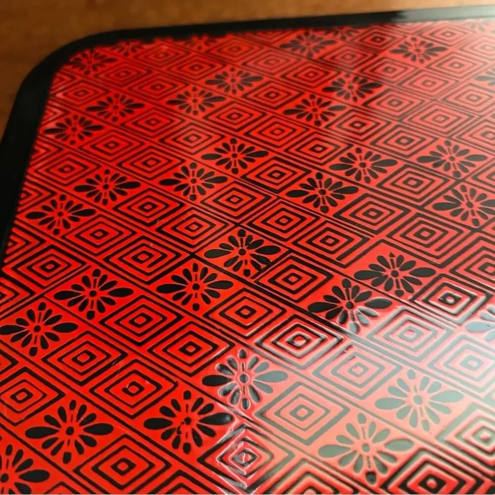 Japanese Bento Box, Black & Red Geometric Pattern, Nice Big Size For Adult Meal